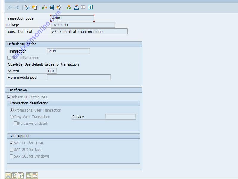 SAP WTNR tcode technical details