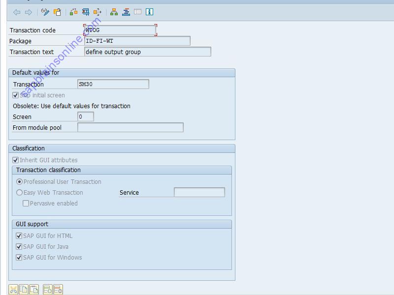 SAP WTOG tcode technical details