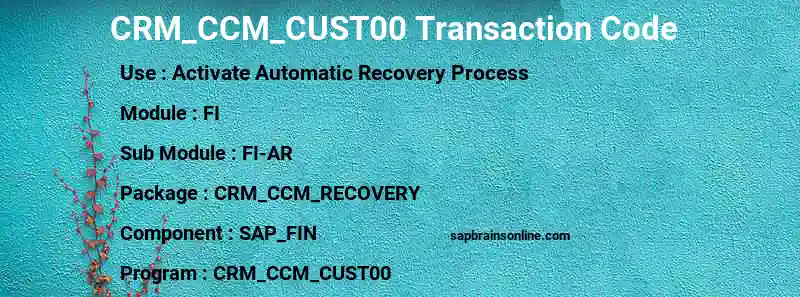 SAP CRM_CCM_CUST00 transaction code