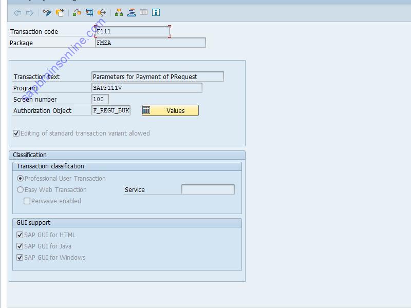 SAP F111 tcode technical details