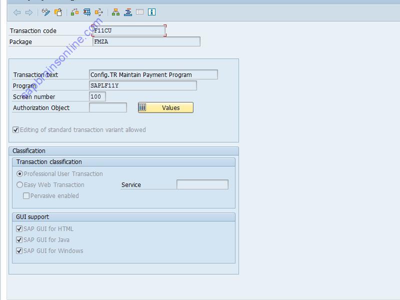 SAP F11CU tcode technical details