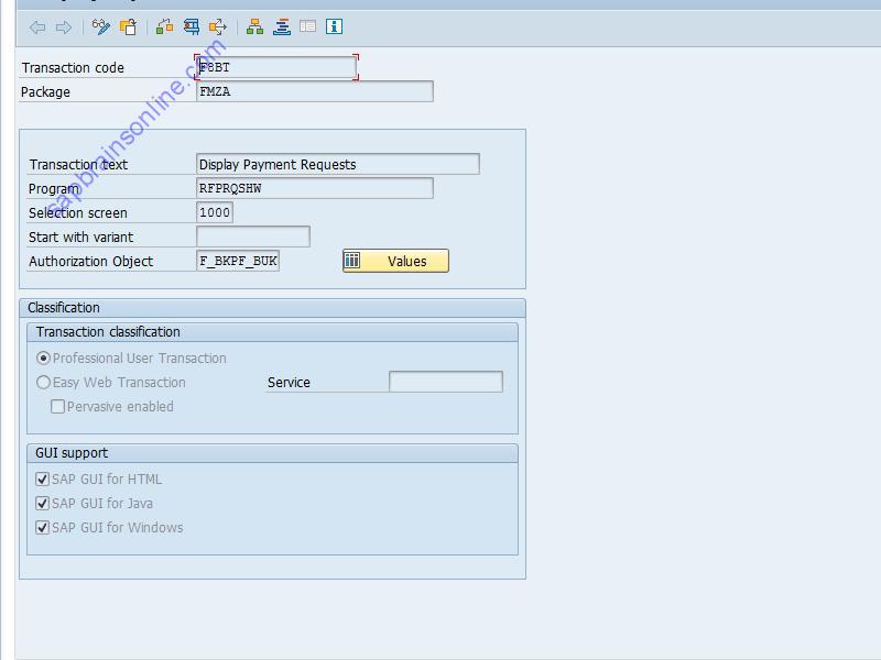 SAP F8BT tcode technical details
