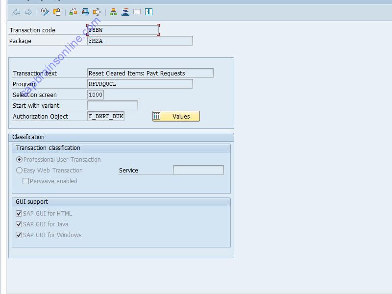 SAP F8BW tcode technical details