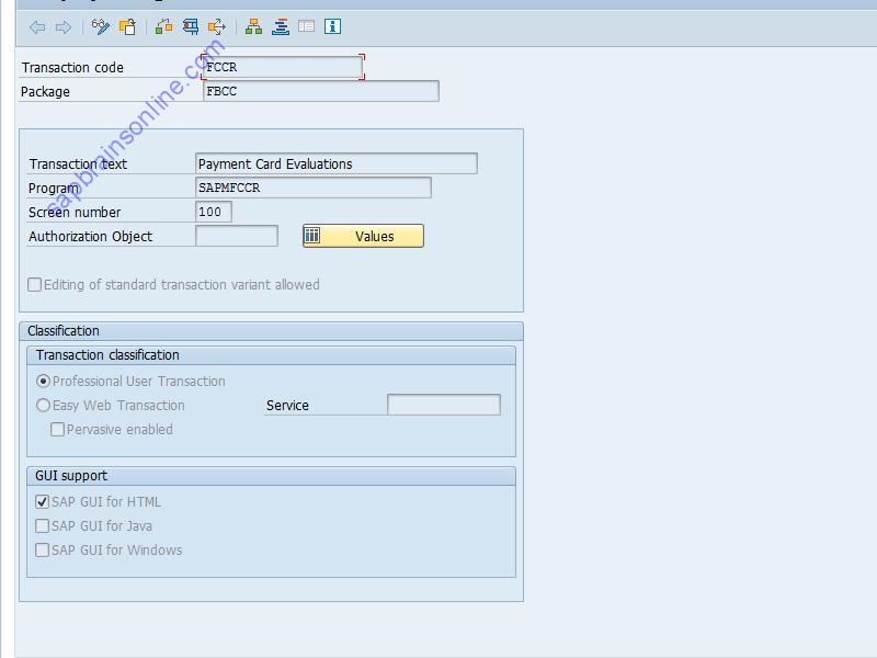 SAP FCCR tcode technical details