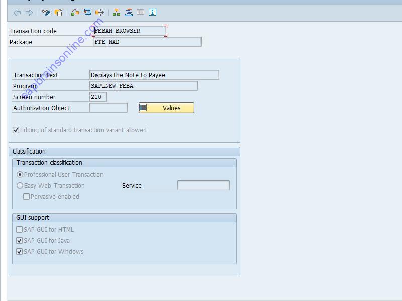 SAP FEBAN_BROWSER tcode technical details