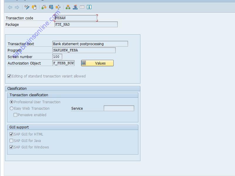 SAP FEBAN tcode technical details