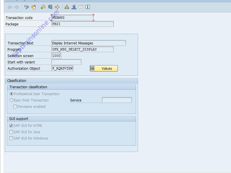 SAP FEBMSG tcode technical details