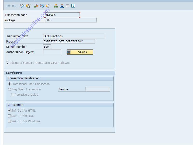 SAP FEBOFX tcode technical details