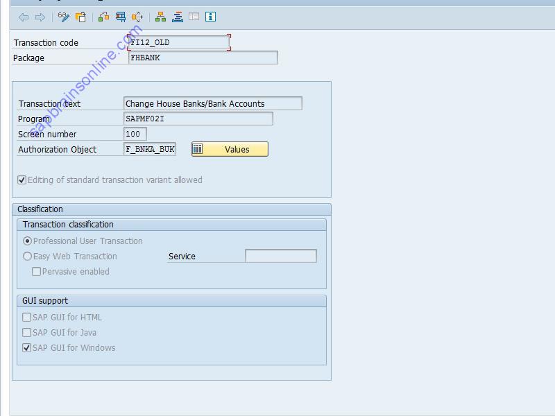 SAP FI12_OLD tcode technical details