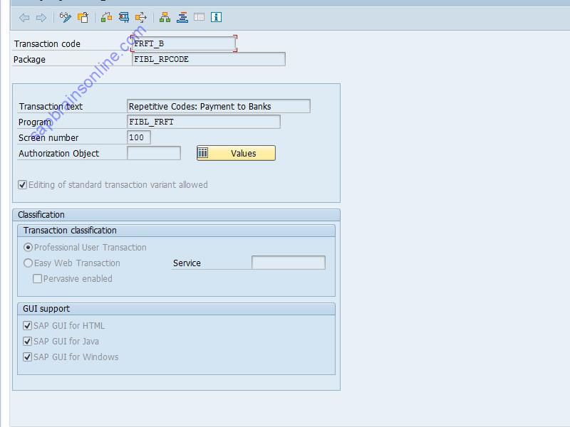 SAP FRFT_B tcode technical details