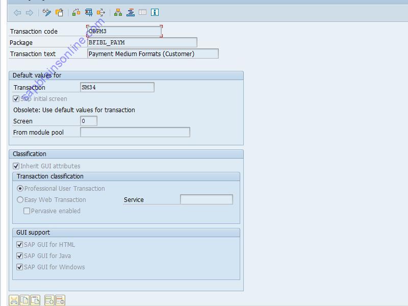 SAP OBPM3 tcode technical details