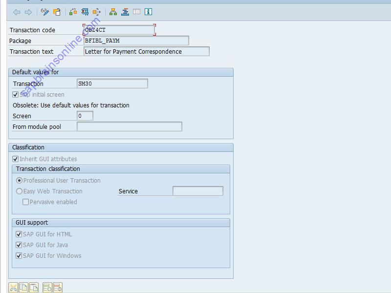 SAP OBZ4CT tcode technical details
