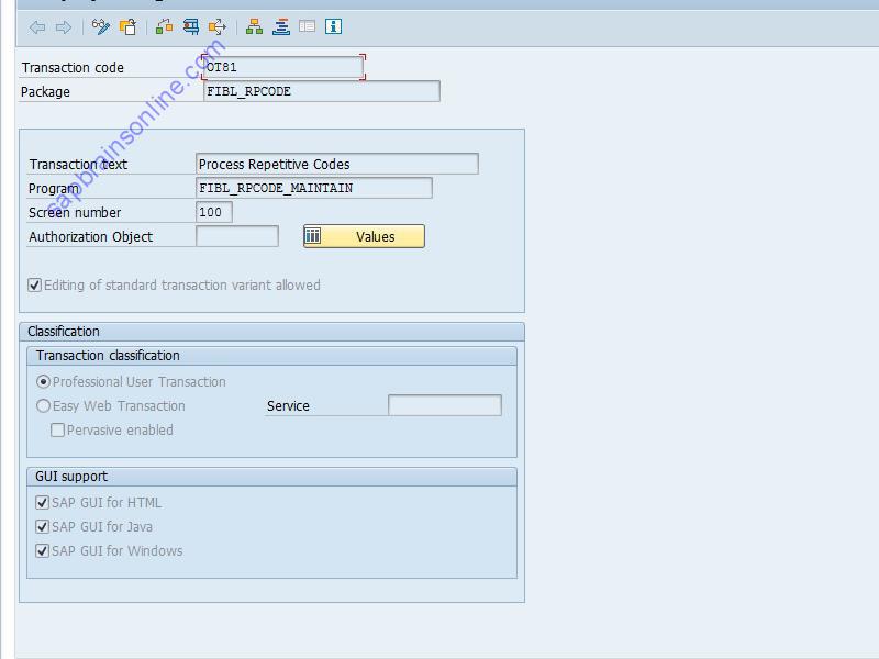 SAP OT81 tcode technical details