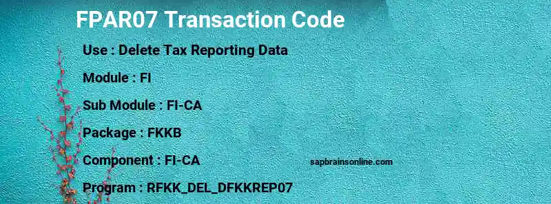 SAP FPAR07 transaction code