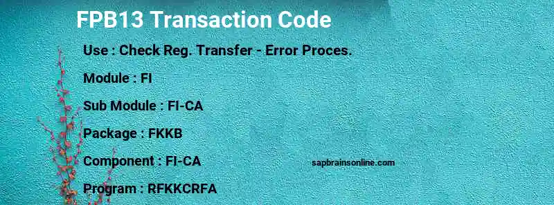 SAP FPB13 transaction code