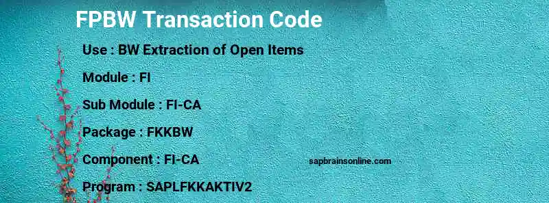 SAP FPBW transaction code