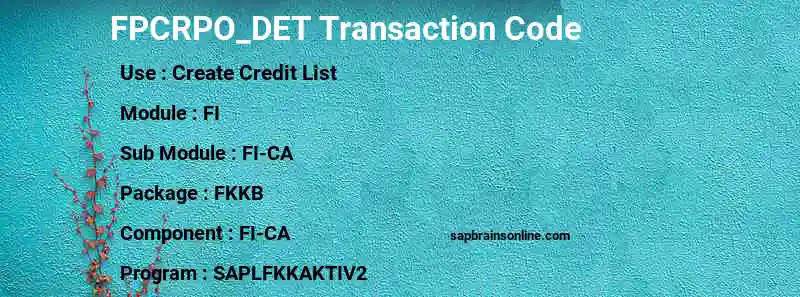 SAP FPCRPO_DET transaction code