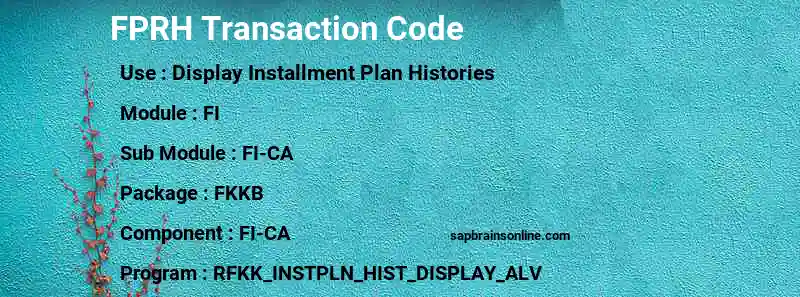 SAP FPRH transaction code