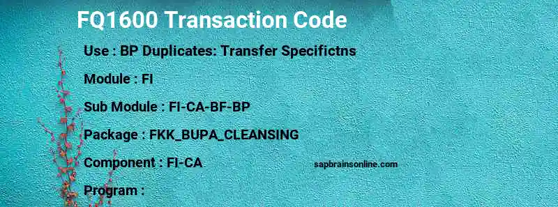 SAP FQ1600 transaction code