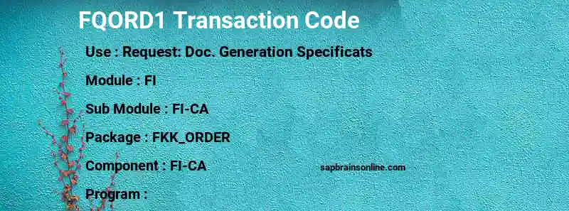 SAP FQORD1 transaction code