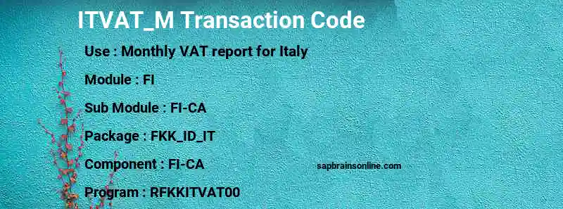 SAP ITVAT_M transaction code