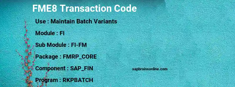 SAP FME8 transaction code
