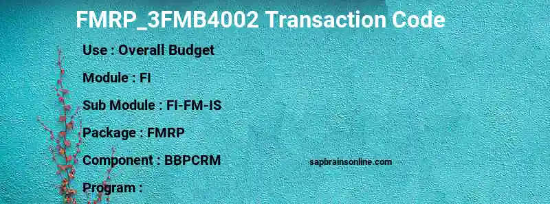 SAP FMRP_3FMB4002 transaction code