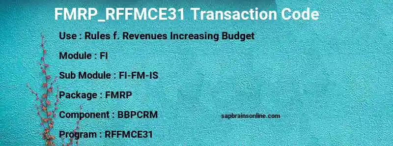 SAP FMRP_RFFMCE31 transaction code
