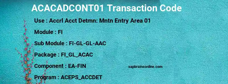 SAP ACACADCONT01 transaction code