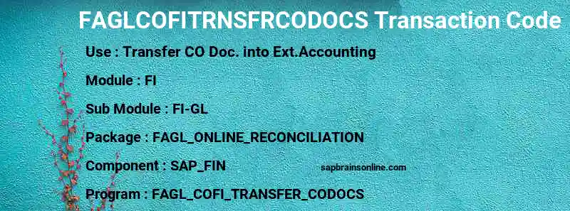 SAP FAGLCOFITRNSFRCODOCS transaction code