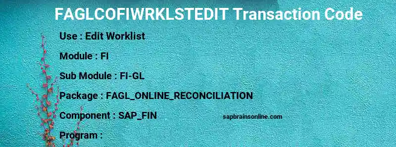 SAP FAGLCOFIWRKLSTEDIT transaction code