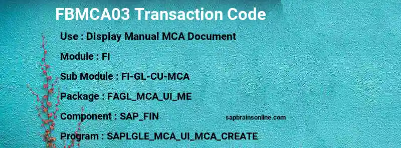 SAP FBMCA03 transaction code