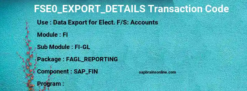 SAP FSE0_EXPORT_DETAILS transaction code