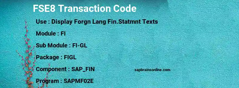 SAP FSE8 transaction code