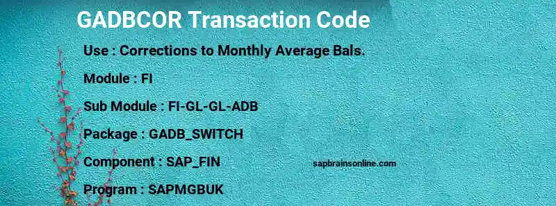 SAP GADBCOR transaction code