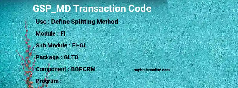 SAP GSP_MD transaction code