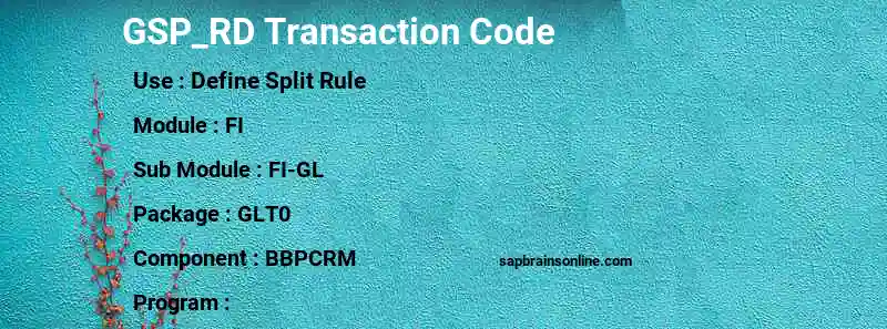 SAP GSP_RD transaction code