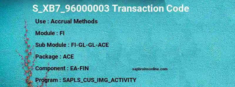 SAP S_XB7_96000003 transaction code