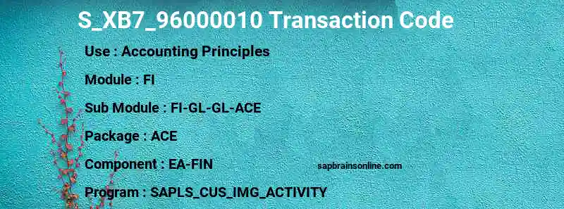 SAP S_XB7_96000010 transaction code