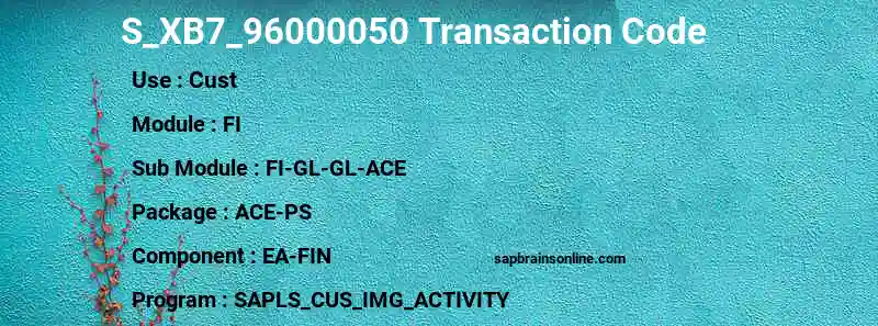 SAP S_XB7_96000050 transaction code