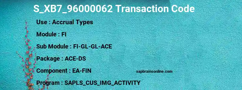 SAP S_XB7_96000062 transaction code
