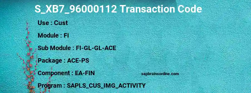 SAP S_XB7_96000112 transaction code