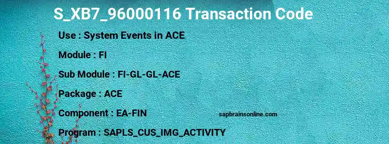 SAP S_XB7_96000116 transaction code