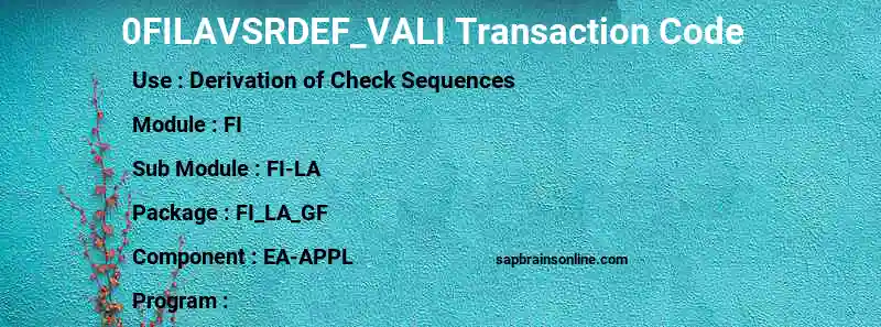 SAP 0FILAVSRDEF_VALI transaction code