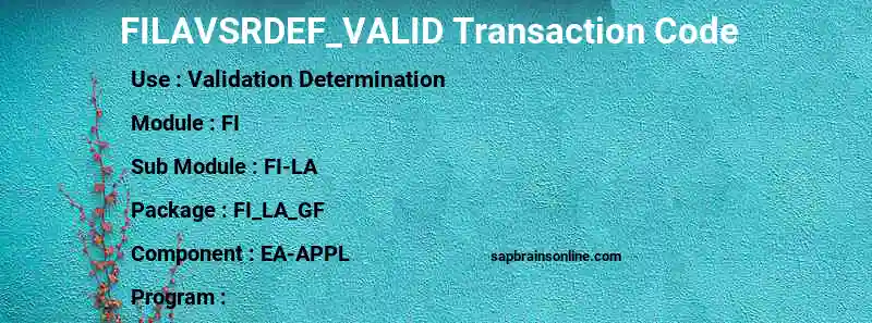 SAP FILAVSRDEF_VALID transaction code
