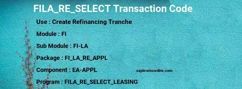 SAP FILA_RE_SELECT transaction code