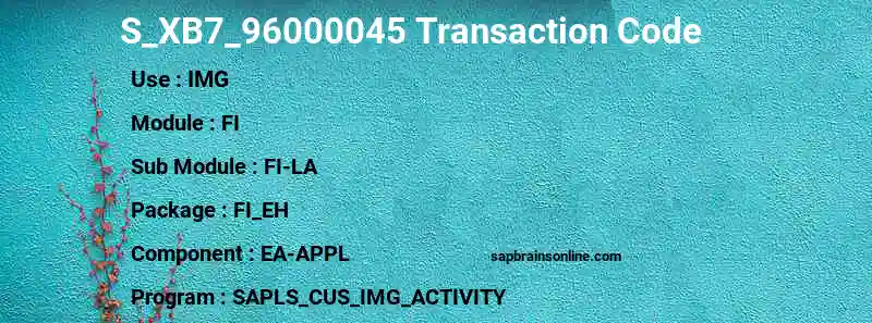 SAP S_XB7_96000045 transaction code