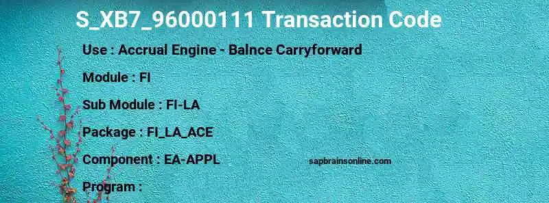 SAP S_XB7_96000111 transaction code