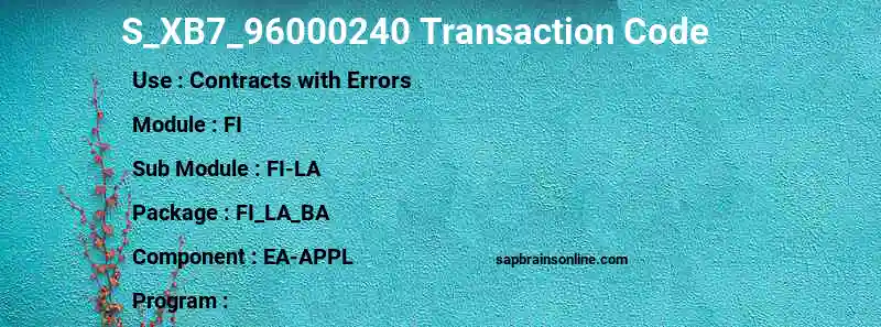 SAP S_XB7_96000240 transaction code