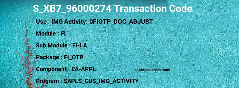 SAP S_XB7_96000274 transaction code